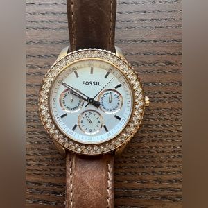 Rose Gold Leather Fossil Watch